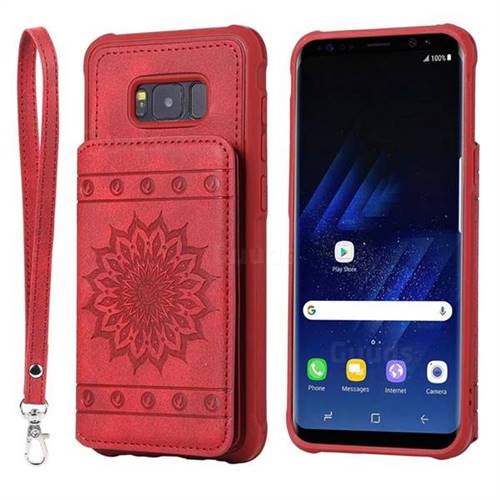 Luxury Embossing Sunflower Multifunction Leather Back Cover for Samsung Galaxy S8 Plus S8+ - Red