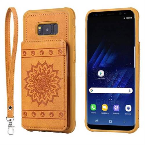 Luxury Embossing Sunflower Multifunction Leather Back Cover for Samsung Galaxy S8 Plus S8+ - Brown