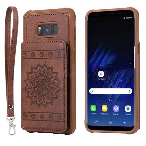 Luxury Embossing Sunflower Multifunction Leather Back Cover for Samsung Galaxy S8 Plus S8+ - Coffee