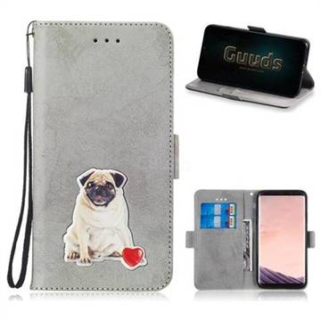 Retro Leather Phone Wallet Case with Aluminum Alloy Patch for Samsung Galaxy S8 Plus S8+ - Gray
