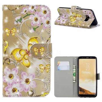 Golden Butterfly 3D Painted Leather Phone Wallet Case for Samsung Galaxy S8 Plus S8+