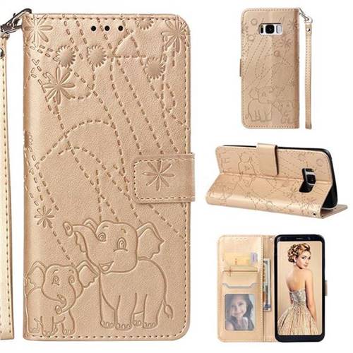 Embossing Fireworks Elephant Leather Wallet Case for Samsung Galaxy S8 Plus S8+ - Golden
