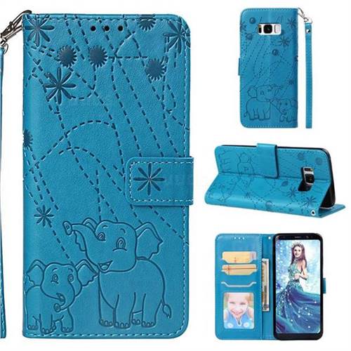 Embossing Fireworks Elephant Leather Wallet Case for Samsung Galaxy S8 Plus S8+ - Blue
