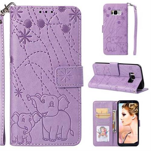 Embossing Fireworks Elephant Leather Wallet Case for Samsung Galaxy S8 Plus S8+ - Purple