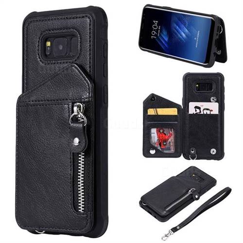 Classic Luxury Buckle Zipper Anti-fall Leather Phone Back Cover for Samsung Galaxy S8 Plus S8+ - Black