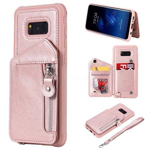Classic Luxury Buckle Zipper Anti-fall Leather Phone Back Cover for Samsung Galaxy S8 Plus S8+ - Pink