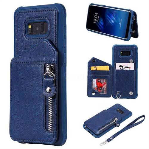 Classic Luxury Buckle Zipper Anti-fall Leather Phone Back Cover for Samsung Galaxy S8 Plus S8+ - Blue