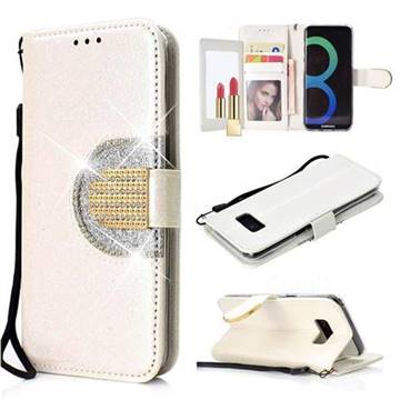 Glitter Diamond Buckle Splice Mirror Leather Wallet Phone Case for Samsung Galaxy S8 Plus S8+ - White