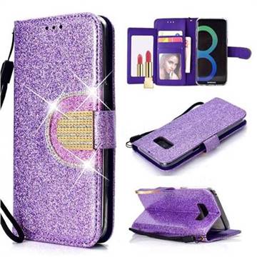 Glitter Diamond Buckle Splice Mirror Leather Wallet Phone Case for Samsung Galaxy S8 Plus S8+ - Purple