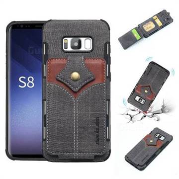 Maple Pattern Canvas Multi-function Leather Phone Back Cover for Samsung Galaxy S8 Plus S8+ - Black