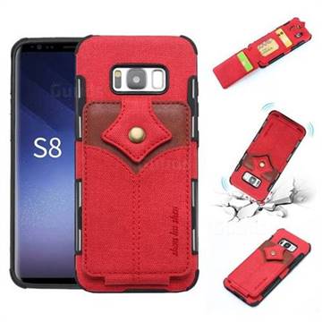 Maple Pattern Canvas Multi-function Leather Phone Back Cover for Samsung Galaxy S8 Plus S8+ - Red
