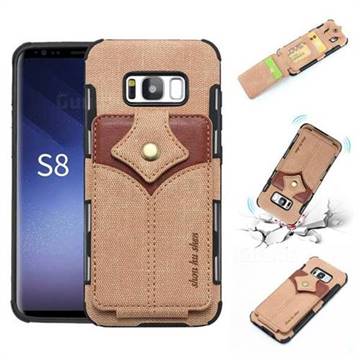 Maple Pattern Canvas Multi-function Leather Phone Back Cover for Samsung Galaxy S8 Plus S8+ - Khaki