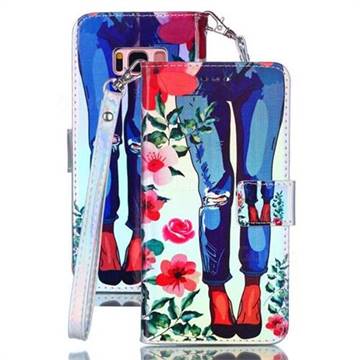 Jeans Flower Blue Ray Light PU Leather Wallet Case for Samsung Galaxy S8 Plus S8+