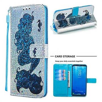 Mermaid Seahorse Sequins Painted Leather Wallet Case for Samsung Galaxy S8 Plus S8+