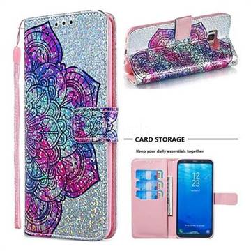Glutinous Flower Sequins Painted Leather Wallet Case for Samsung Galaxy S8 Plus S8+