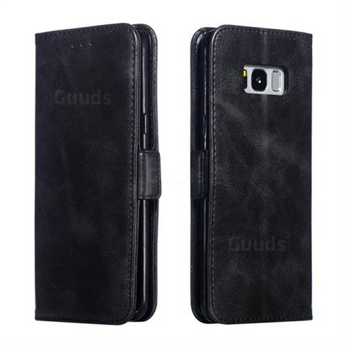 Retro Classic Calf Pattern Leather Wallet Phone Case for Samsung Galaxy S8 Plus S8+ - Black