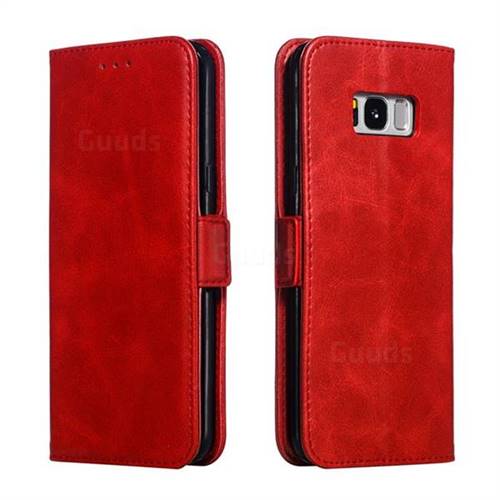 Retro Classic Calf Pattern Leather Wallet Phone Case for Samsung Galaxy S8 Plus S8+ - Red