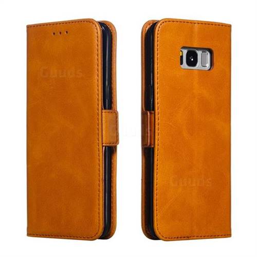 Retro Classic Calf Pattern Leather Wallet Phone Case for Samsung Galaxy S8 Plus S8+ - Yellow