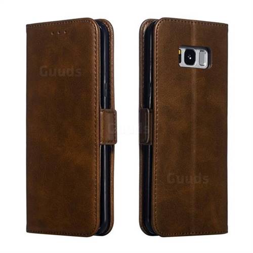 Retro Classic Calf Pattern Leather Wallet Phone Case for Samsung Galaxy S8 Plus S8+ - Brown