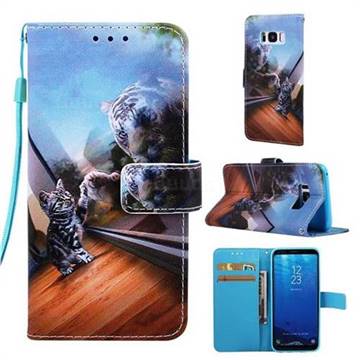 Mirror Cat Matte Leather Wallet Phone Case for Samsung Galaxy S8 Plus S8+