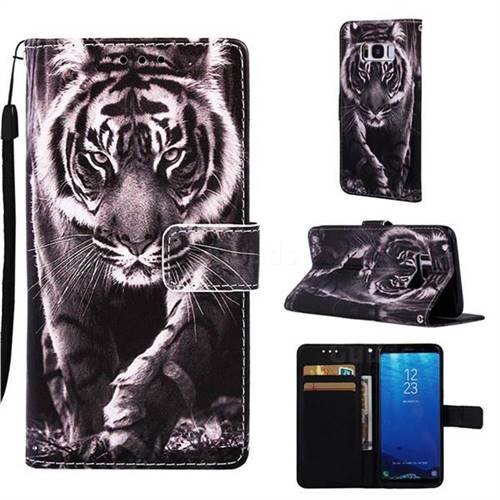 Black and White Tiger Matte Leather Wallet Phone Case for Samsung Galaxy S8 Plus S8+