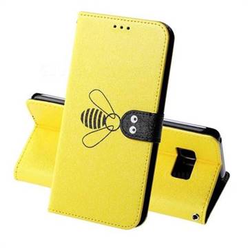 Silk Texture Bee Pattern Leather Phone Case for Samsung Galaxy S8 Plus S8+ - Yellow