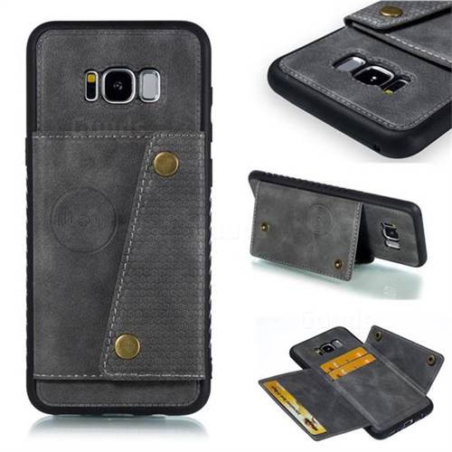 Retro Multifunction Card Slots Stand Leather Coated Phone Back Cover for Samsung Galaxy S8 Plus S8+ - Gray