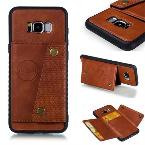 Retro Multifunction Card Slots Stand Leather Coated Phone Back Cover for Samsung Galaxy S8 Plus S8+ - Brown