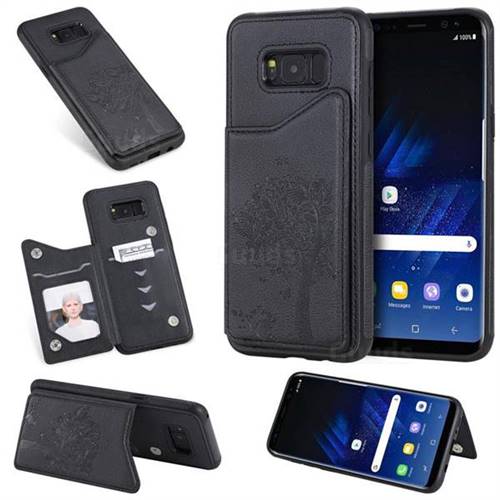 Luxury Tree and Cat Multifunction Magnetic Card Slots Stand Leather Phone Back Cover for Samsung Galaxy S8 Plus S8+ - Black