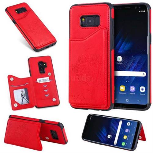 Luxury Tree and Cat Multifunction Magnetic Card Slots Stand Leather Phone Back Cover for Samsung Galaxy S8 Plus S8+ - Red