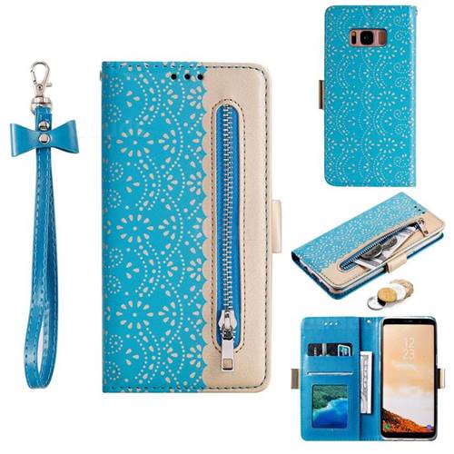 Luxury Lace Zipper Stitching Leather Phone Wallet Case for Samsung Galaxy S8 Plus S8+ - Blue