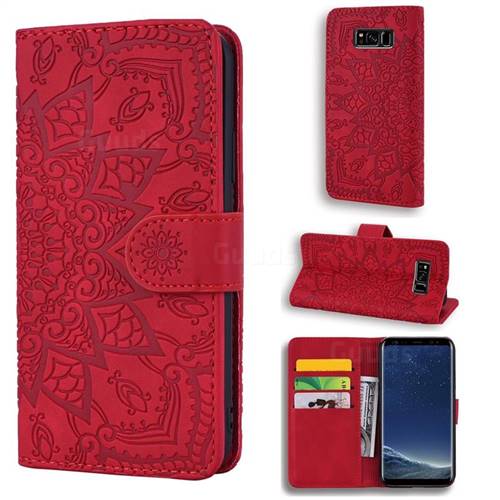 Retro Embossing Mandala Flower Leather Wallet Case for Samsung Galaxy S8 Plus S8+ - Red