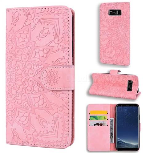 Retro Embossing Mandala Flower Leather Wallet Case for Samsung Galaxy S8 Plus S8+ - Pink