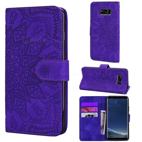 Retro Embossing Mandala Flower Leather Wallet Case for Samsung Galaxy S8 Plus S8+ - Purple