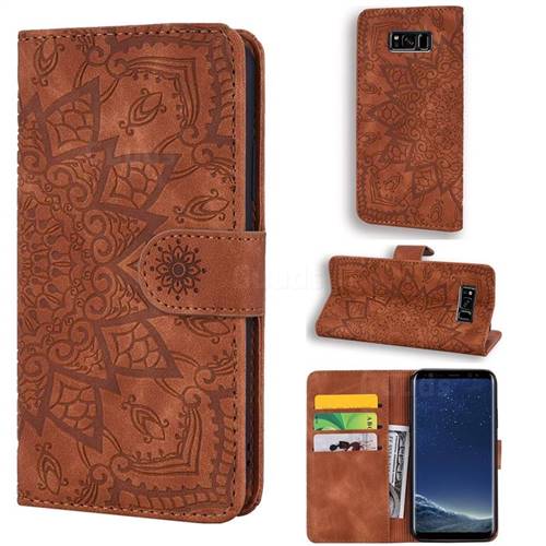 Retro Embossing Mandala Flower Leather Wallet Case for Samsung Galaxy S8 Plus S8+ - Brown