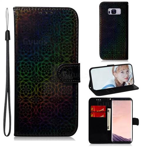 Laser Circle Shining Leather Wallet Phone Case for Samsung Galaxy S8 Plus S8+ - Black