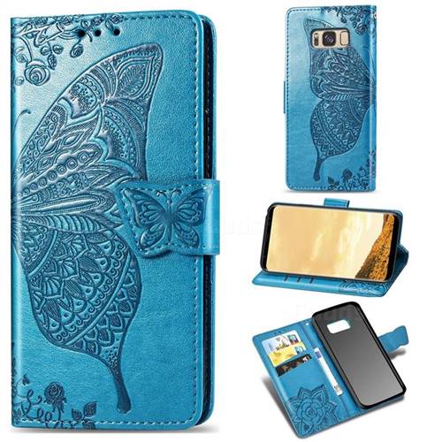 Embossing Mandala Flower Butterfly Leather Wallet Case for Samsung Galaxy S8 Plus S8+ - Blue