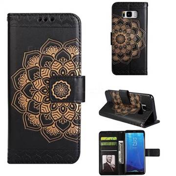 Embossing Half Mandala Flower Leather Wallet Case for Samsung Galaxy S8 Plus S8+ - Black