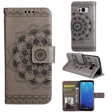 Embossing Half Mandala Flower Leather Wallet Case for Samsung Galaxy S8 Plus S8+ - Gray