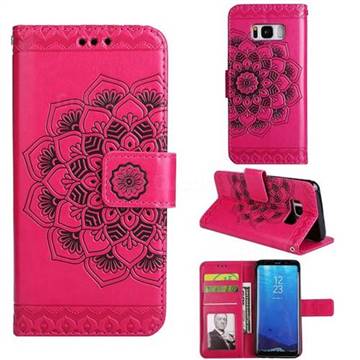 Embossing Half Mandala Flower Leather Wallet Case for Samsung Galaxy S8 Plus S8+ - Rose Red