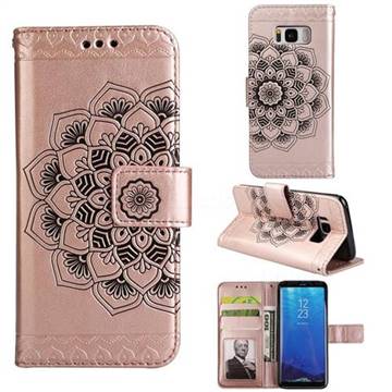 Embossing Half Mandala Flower Leather Wallet Case for Samsung Galaxy S8 Plus S8+ - Rose Gold