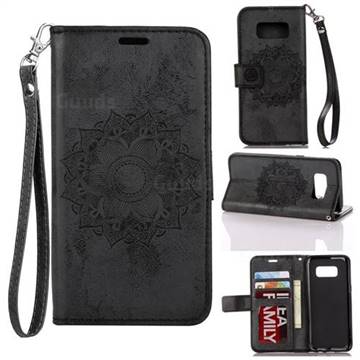 Embossing Retro Matte Mandala Flower Leather Wallet Case for Samsung Galaxy S8 Plus S8+ - Black