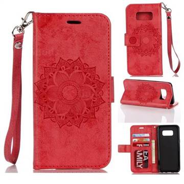 Embossing Retro Matte Mandala Flower Leather Wallet Case for Samsung Galaxy S8 Plus S8+ - Red
