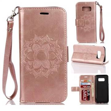 Embossing Retro Matte Mandala Flower Leather Wallet Case for Samsung Galaxy S8 Plus S8+ - Rose Gold
