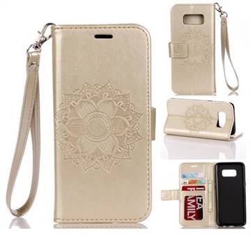Embossing Retro Matte Mandala Flower Leather Wallet Case for Samsung Galaxy S8 Plus S8+ - Golden