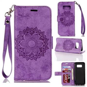 Embossing Retro Matte Mandala Flower Leather Wallet Case for Samsung Galaxy S8 Plus S8+ - Purple