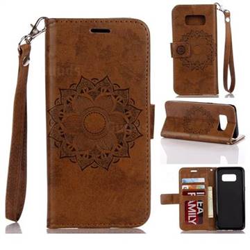 Embossing Retro Matte Mandala Flower Leather Wallet Case for Samsung Galaxy S8 Plus S8+ - Brown