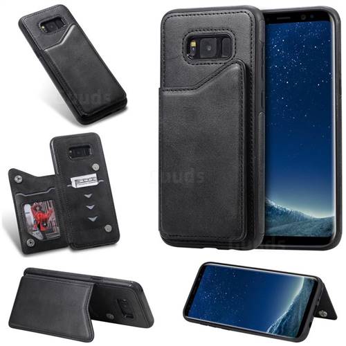 Luxury Multifunction Magnetic Card Slots Stand Calf Leather Phone Back Cover for Samsung Galaxy S8 Plus S8+ - Black