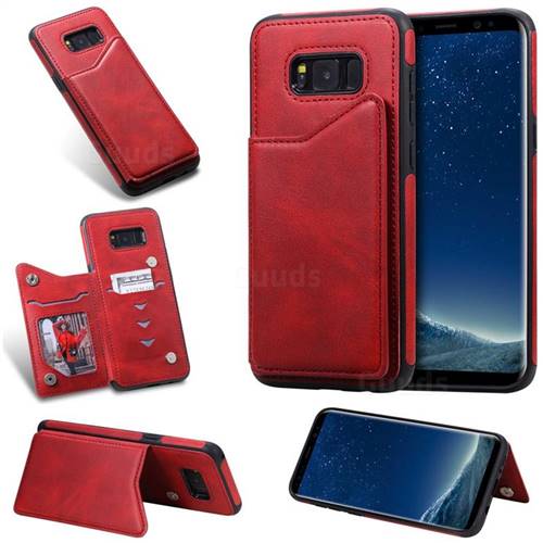 Luxury Multifunction Magnetic Card Slots Stand Calf Leather Phone Back Cover for Samsung Galaxy S8 Plus S8+ - Red