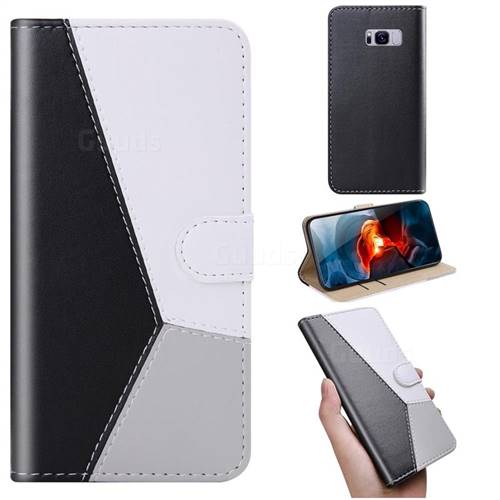Tricolour Stitching Wallet Flip Cover for Samsung Galaxy S8 Plus S8+ - Black